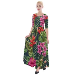 Tropical Flowers Half Sleeves Maxi Dress by goljakoff