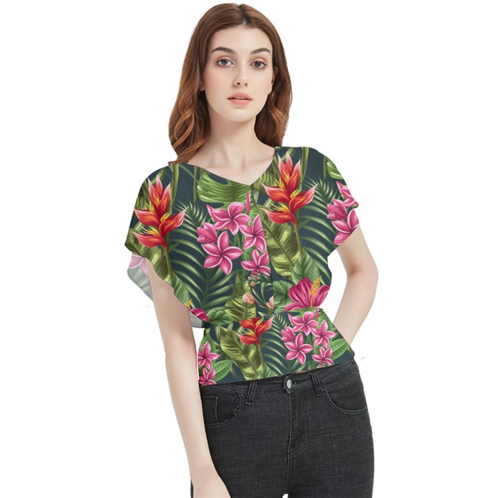 Tropical flowers Butterfly Chiffon Blouse