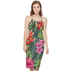 Tropical Flowers Bodycon Cross Back Summer Dress