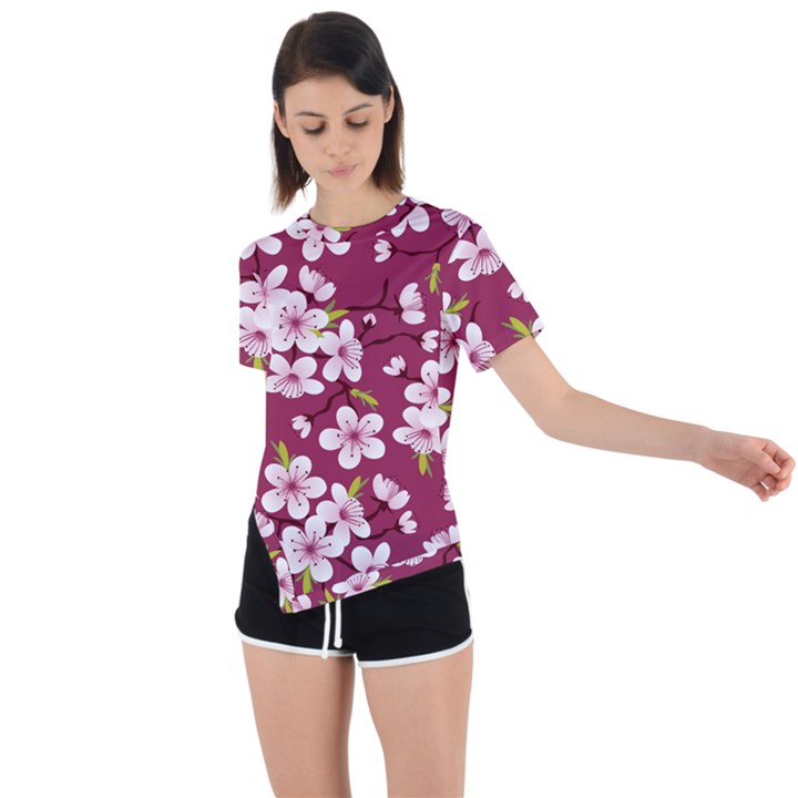 Sakura Asymmetrical Short Sleeve Sports Tee