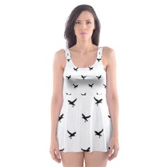 Birds Flying Motif Silhouette Print Pattern Skater Dress Swimsuit