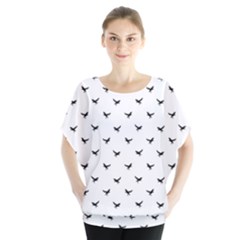 Birds Flying Motif Silhouette Print Pattern Batwing Chiffon Blouse