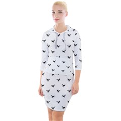 Birds Flying Motif Silhouette Print Pattern Quarter Sleeve Hood Bodycon Dress