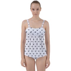 Birds Flying Motif Silhouette Print Pattern Twist Front Tankini Set by dflcprintsclothing