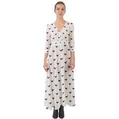 Birds Flying Motif Silhouette Print Pattern Button Up Boho Maxi Dress