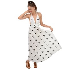 Birds Flying Motif Silhouette Print Pattern Backless Maxi Beach Dress by dflcprintsclothing