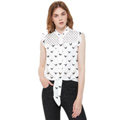 Birds Flying Motif Silhouette Print Pattern Frill Detail Shirt