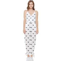 Birds Flying Motif Silhouette Print Pattern Sleeveless Tie Ankle Jumpsuit