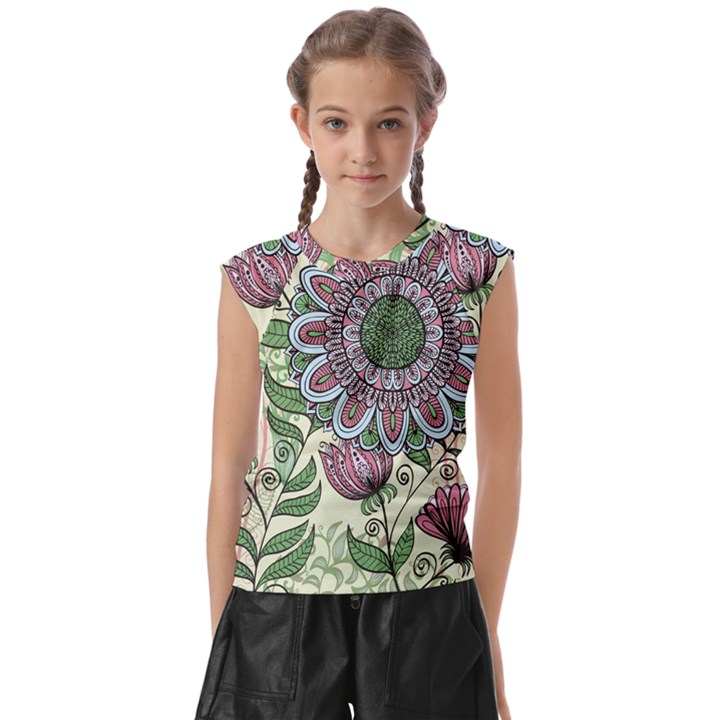 Flower mandala Kids  Raglan Cap Sleeve Tee