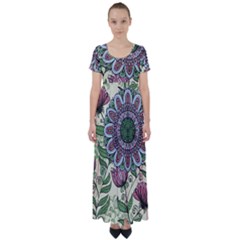 Flower Mandala High Waist Short Sleeve Maxi Dress by goljakoff