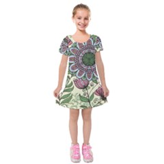 Flower Mandala Kids  Short Sleeve Velvet Dress by goljakoff