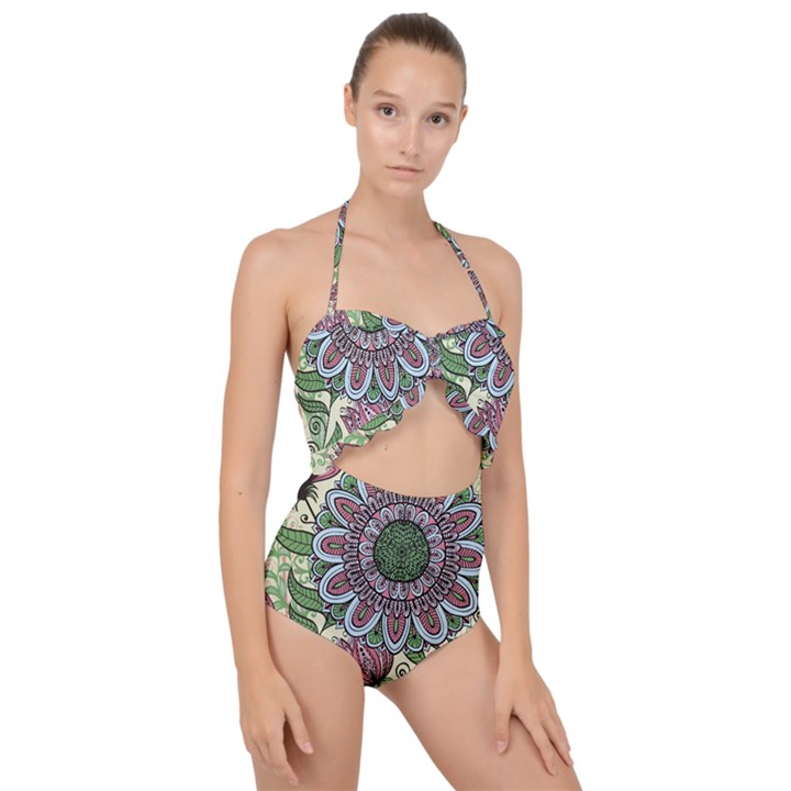 Flower mandala Scallop Top Cut Out Swimsuit