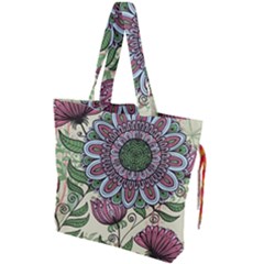 Flower Mandala Drawstring Tote Bag by goljakoff