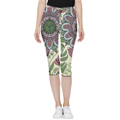 Flower Mandala Inside Out Lightweight Velour Capri Leggings  by goljakoff