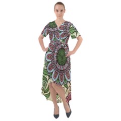 Flower Mandala Front Wrap High Low Dress by goljakoff