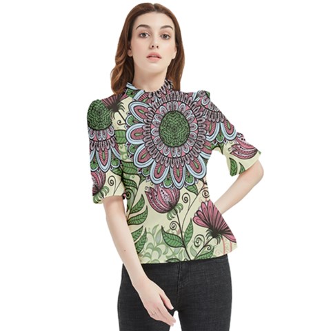 Flower Mandala Frill Neck Blouse by goljakoff