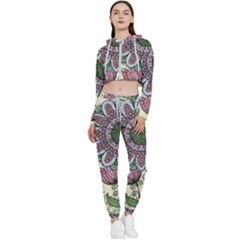 Flower Mandala Cropped Zip Up Lounge Set