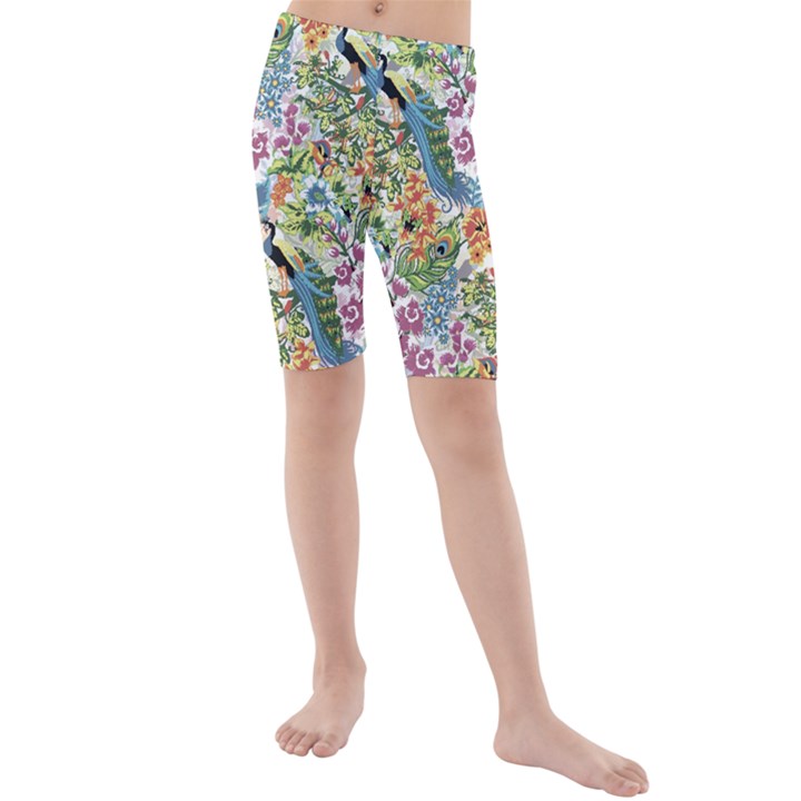 Peacock pattern Kids  Mid Length Swim Shorts