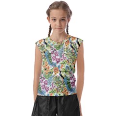 Peacock Pattern Kids  Raglan Cap Sleeve Tee