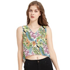 Peacock Pattern V-neck Cropped Tank Top by goljakoff