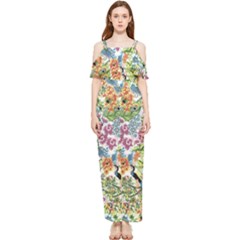 Peacock Pattern Draped Sleeveless Chiffon Jumpsuit