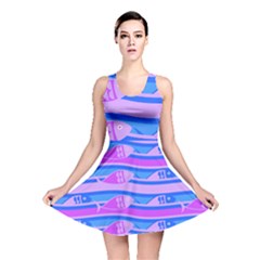 Fish Texture Blue Violet Module Reversible Skater Dress by HermanTelo