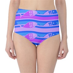 Fish Texture Blue Violet Module Classic High-waist Bikini Bottoms