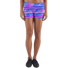 Fish Texture Blue Violet Module Yoga Shorts by HermanTelo