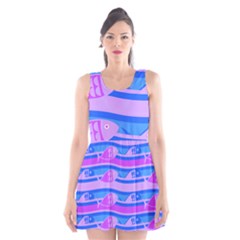 Fish Texture Blue Violet Module Scoop Neck Skater Dress by HermanTelo