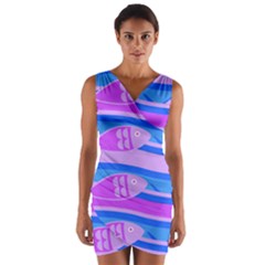 Fish Texture Blue Violet Module Wrap Front Bodycon Dress