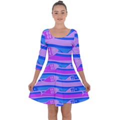 Fish Texture Blue Violet Module Quarter Sleeve Skater Dress