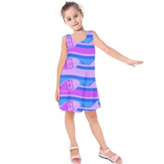 Fish Texture Blue Violet Module Kids  Sleeveless Dress