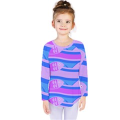 Fish Texture Blue Violet Module Kids  Long Sleeve Tee