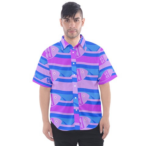 Fish Texture Blue Violet Module Men s Short Sleeve Shirt by HermanTelo