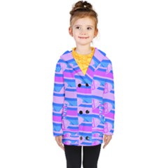 Fish Texture Blue Violet Module Kids  Double Breasted Button Coat