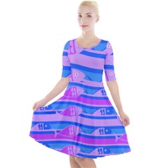 Fish Texture Blue Violet Module Quarter Sleeve A-line Dress by HermanTelo