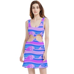 Fish Texture Blue Violet Module Velvet Cutout Dress