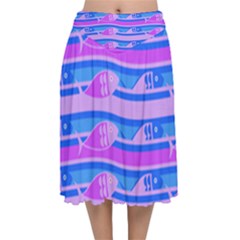 Fish Texture Blue Violet Module Velvet Flared Midi Skirt by HermanTelo