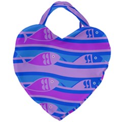 Fish Texture Blue Violet Module Giant Heart Shaped Tote by HermanTelo