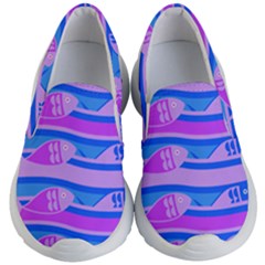 Fish Texture Blue Violet Module Kids Lightweight Slip Ons