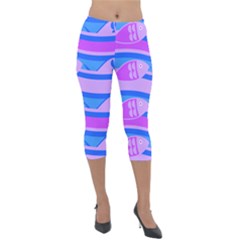 Fish Texture Blue Violet Module Lightweight Velour Capri Leggings 