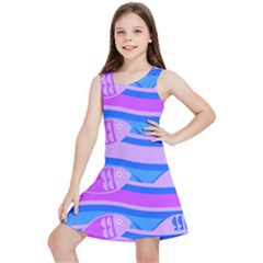 Fish Texture Blue Violet Module Kids  Lightweight Sleeveless Dress