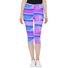 Fish Texture Blue Violet Module Inside Out Lightweight Velour Capri Leggings 