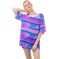 Fish Texture Blue Violet Module Oversized Chiffon Top