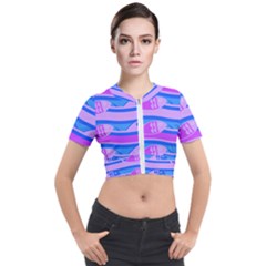 Fish Texture Blue Violet Module Short Sleeve Cropped Jacket