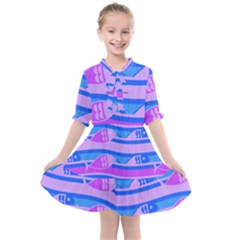 Fish Texture Blue Violet Module Kids  All Frills Chiffon Dress