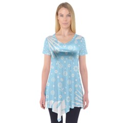 Flower Illustrations Short Sleeve Tunic 