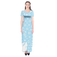 Flower Illustrations Short Sleeve Maxi Dress