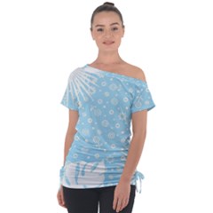 Flower Illustrations Off Shoulder Tie-up Tee