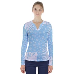 Flower Illustrations V-neck Long Sleeve Top